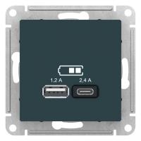 Розетка USB AtlasDesign тип A+C 5В/2.4А 2х5В/1.2А механизм изумруд SchE ATN000839