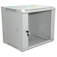 Шкаф настенный 19дюйм 9U 600х600х500мм (ШхГхВ) передняя дверь стекло боковые стенки съемные (разобранный) RAL7035 Rexant 04-2221