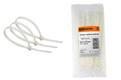 Хомут 4,8х250мм нейлон (белый) (100шт)  | SQ0515-0128 | TDM