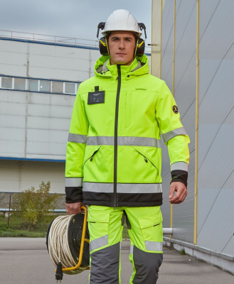 Куртка-софтшелл сигнальная Энцелад, цвет флуоресцентно-оранжевый с черной отделкой, р. 120-124/170-1