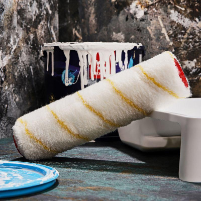 Ролик (сменный) полиамид белый с желтой полосой, ворс 11 мм, ширина ролика 240 мм, Ø 42 мм, бюгель 6