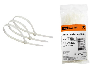 Хомут 3,6х120мм нейлон (белый) (100шт)  | SQ0515-0118 | TDM