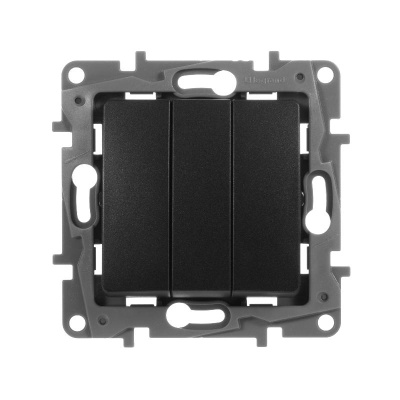 Etika Антрацит Выключатель 3-клавишный, 10А, автозажимные клеммы | 672613 | Legrand