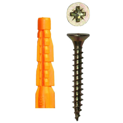 Саморез ШУж 4,0х50 пот. гол. + дюбель унив 6х37 (16 шт) - пакет ( 0,058 кг) | 112939 | Tech-KREP