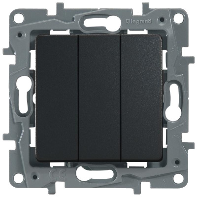Etika Антрацит Выключатель 3-клавишный, 10А, автозажимные клеммы | 672613 | Legrand