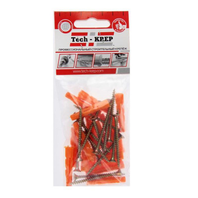Саморез ШУж 4,0х50 пот. гол. + дюбель унив 6х37 (16 шт) - пакет ( 0,058 кг) | 112939 | Tech-KREP