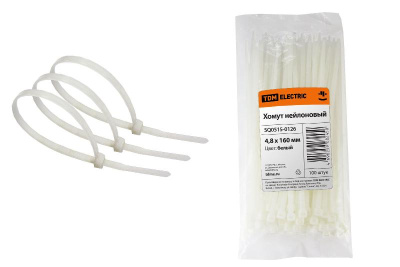 Хомут 4,8х160мм нейлон (белый) (100шт)  | SQ0515-0126 | TDM
