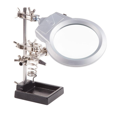Держатель "третья рука" с лупой х2.5, подставкой под паяльник и LED подсветкой (CT-293 LED) (ZD-10M)